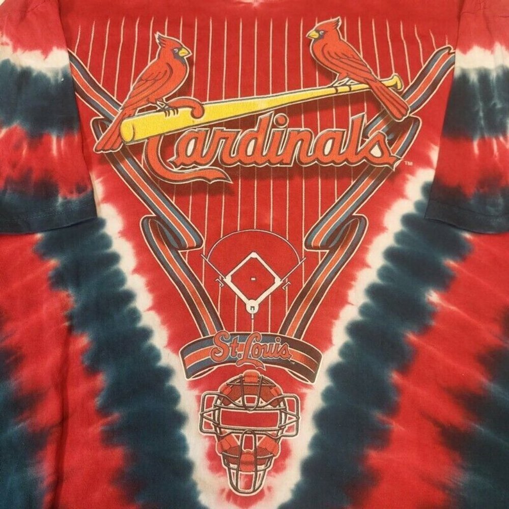 Majestic Liquid Blue St. Louis Cardinals Tie Dye All Over Print T Shirt Mens 2XL - Picture 2 of 8